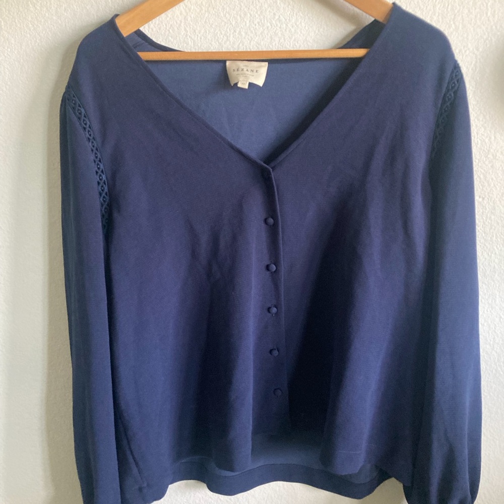 Sezane Deep Blue Women's V-neck blouse